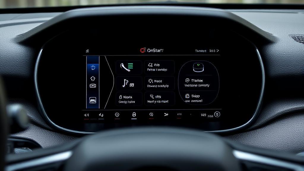 A sleek car dashboard displaying the OnStar interface, highlighting connectivity and advanced features.