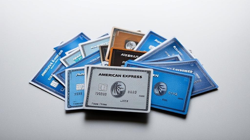 A selection of American Express cards fanned out on a sleek, modern surface, highlighting their diverse features and benefits.