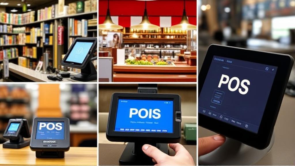 A collage of various settings, including a retail checkout, a restaurant, and a digital interface, each labeled with "POS" to illustrate its diverse meanings.