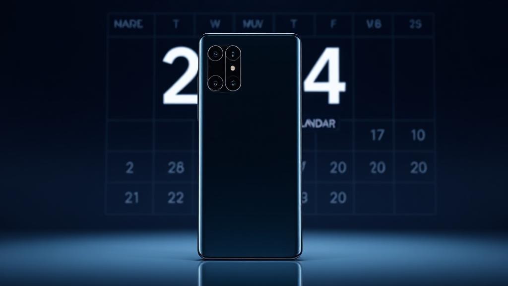 A sleek, futuristic render of the Samsung Galaxy S24 set against a backdrop of a digital calendar highlighting the anticipated release date.