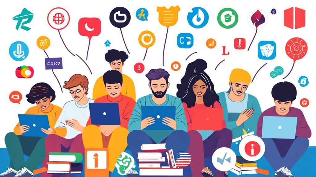 A vibrant header image featuring a diverse group of people engaged with laptops and coding books, surrounded by symbols of popular programming languages.