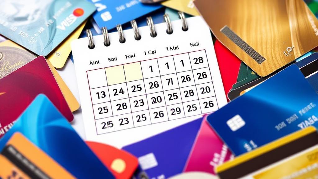 A vibrant image of a calendar marked with key dates, surrounded by various credit cards, symbolizing strategic planning for new cardholders.