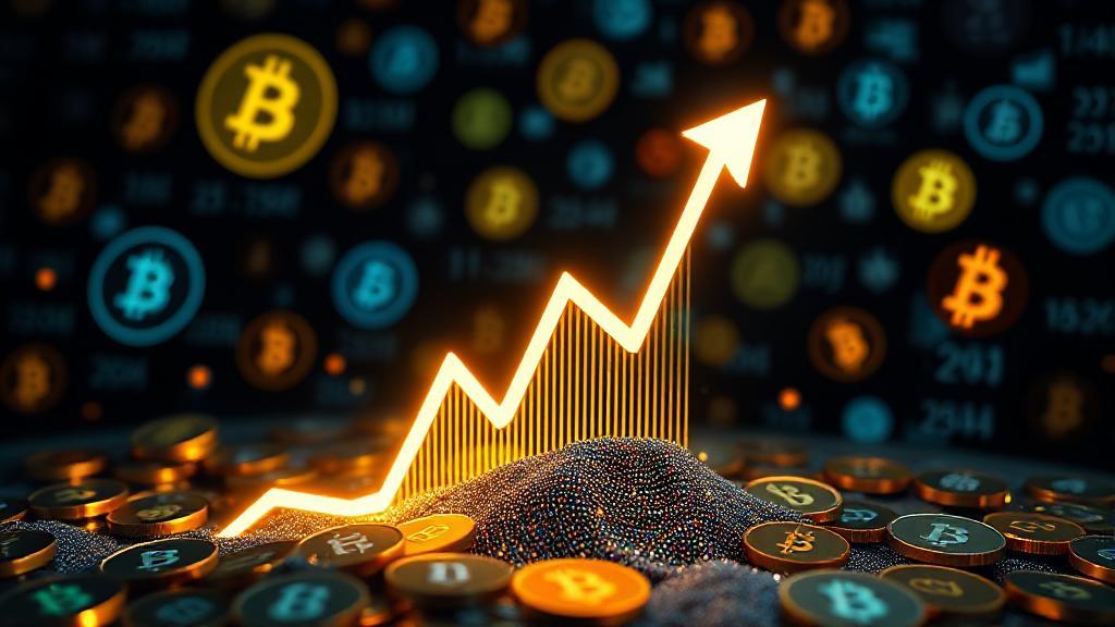 A digital graph plummeting amidst a backdrop of cryptocurrency symbols, illustrating market volatility and potential recovery.
