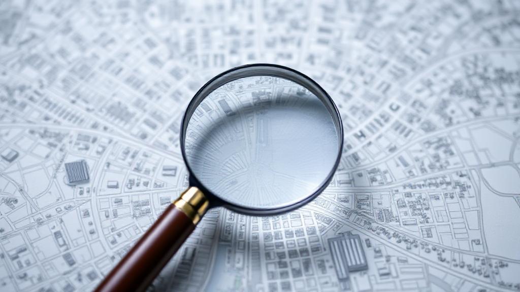 A magnifying glass hovering over a city map, symbolizing the investigative journey of becoming a detective.