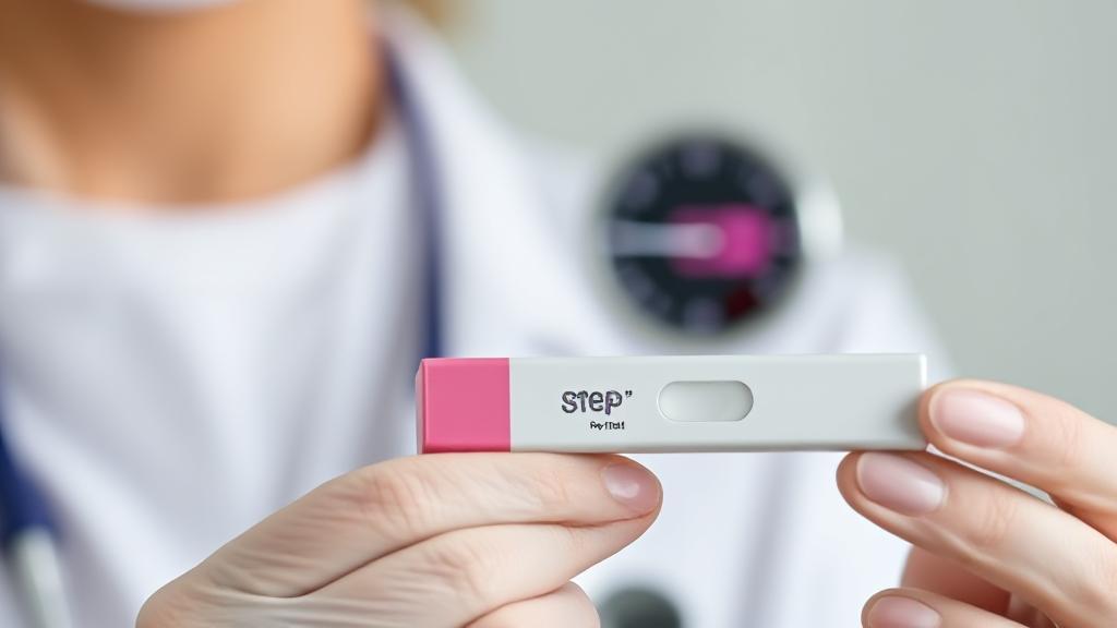 A close-up image of a healthcare professional holding a rapid strep test kit, with a timer in the background indicating the test's quick results.