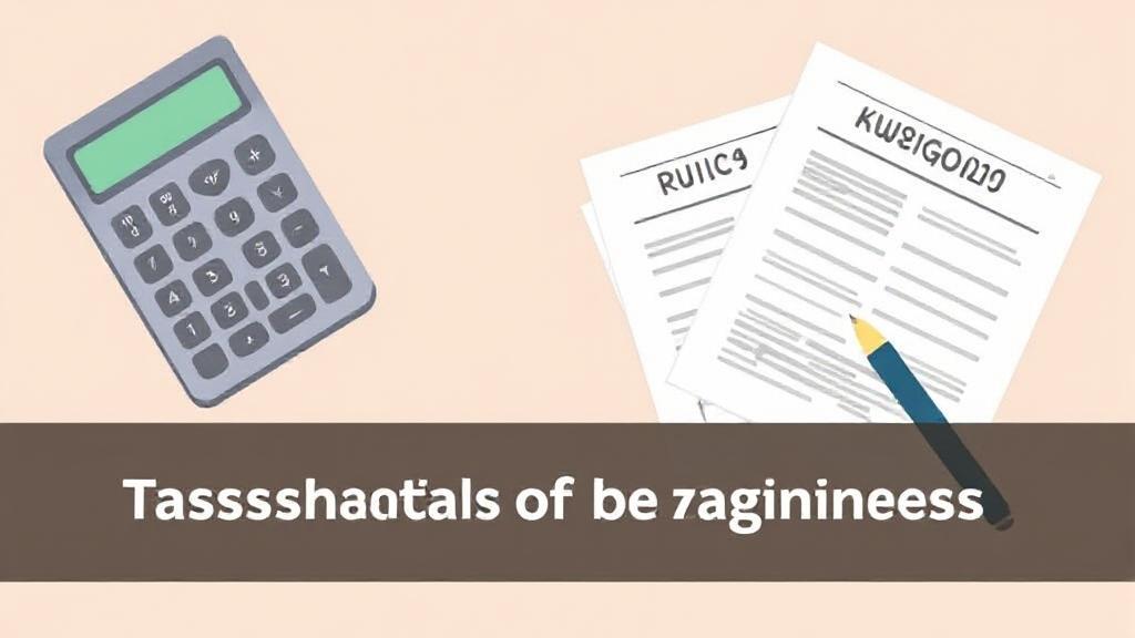 A header image featuring a simplified illustration of a calculator, tax forms, and a pen on a desk, symbolizing the essentials of taxation for beginners.