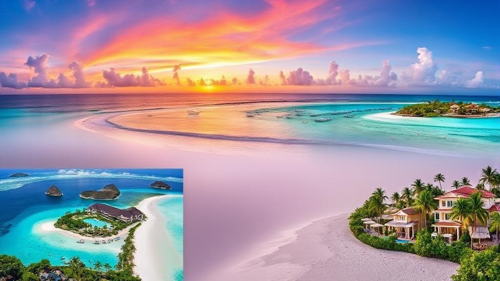 A picturesque collage of tropical beaches and luxurious Sandals Resorts locations across the Caribbean.