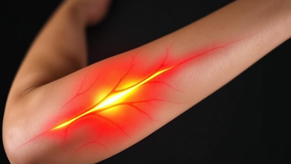 A close-up image of a person's arm with highlighted veins, illustrating areas of potential pain and discomfort.