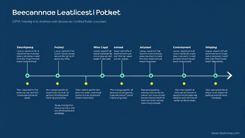 A dynamic timeline graphic illustrating the step-by-step journey to becoming a Certified Public Accountant (CPA).