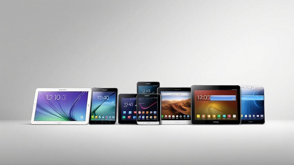 A sleek lineup of various Samsung Galaxy Tab models displayed against a minimalist background, highlighting their design and features.