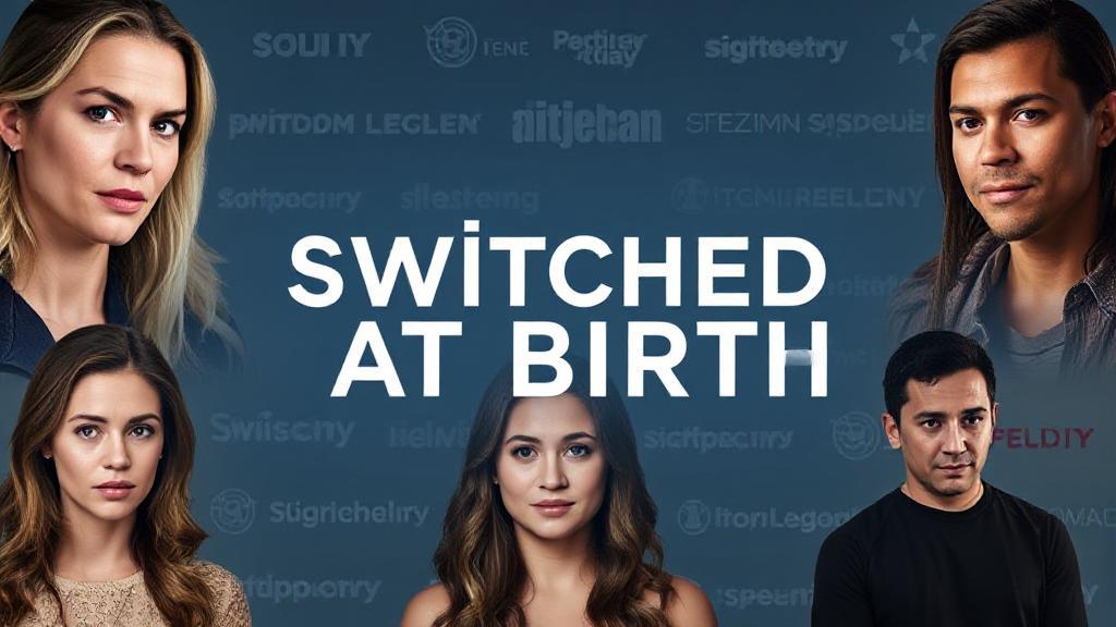 A captivating collage of the main characters from "Switched at Birth" set against a backdrop of streaming platform logos.