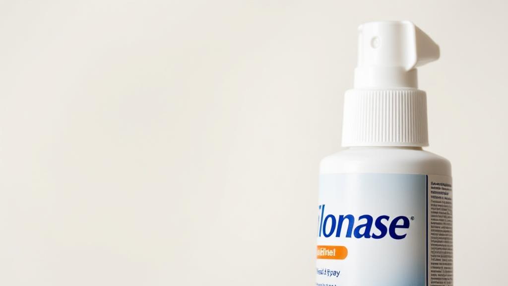 A close-up image of a Flonase nasal spray bottle against a soft, blurred background, symbolizing clarity and relief.