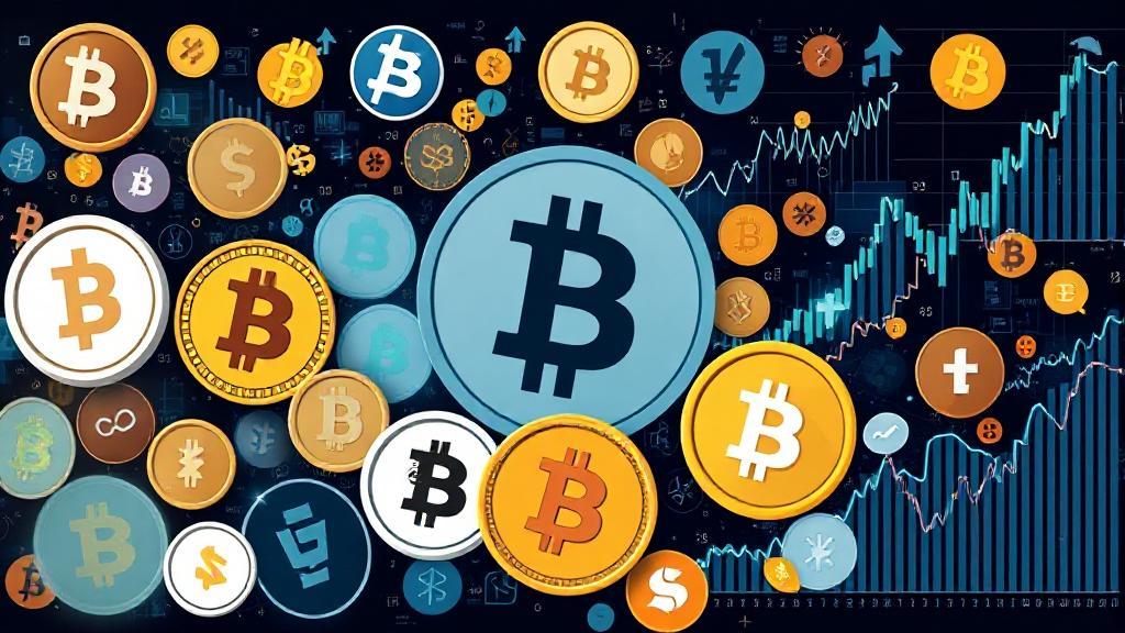 A dynamic collage of various cryptocurrency symbols and graphs, illustrating market trends and investment considerations.