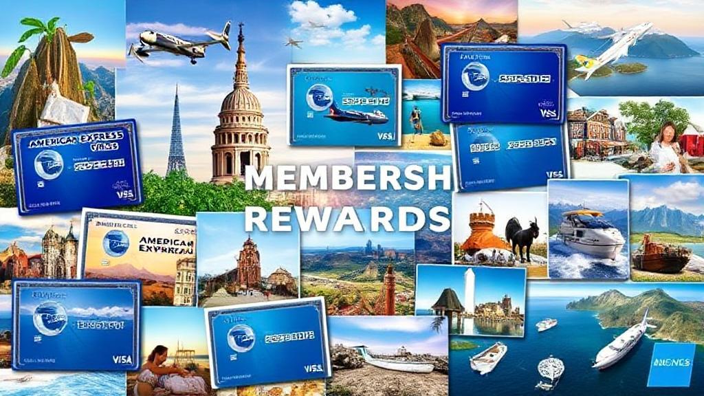 A dynamic collage of American Express cards, travel destinations, and luxury experiences symbolizing the diverse value of Membership Rewards points.