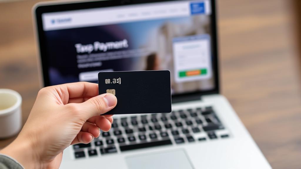 A person holding a credit card in front of a laptop displaying a tax payment website.