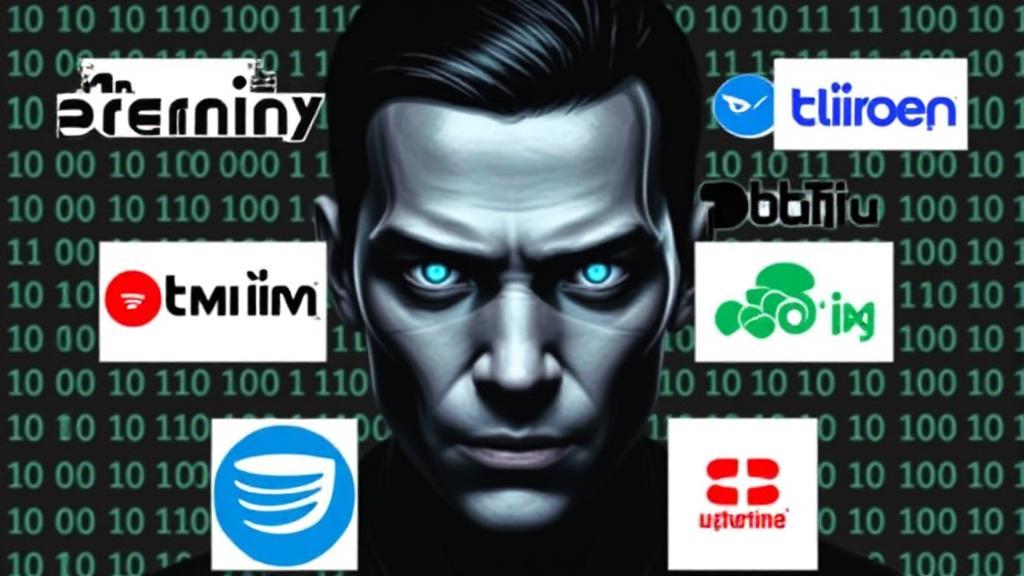 A digital collage featuring the enigmatic face of Mr. Robot's protagonist, Elliot Alderson, surrounded by streaming platform logos against a backdrop of binary code.
