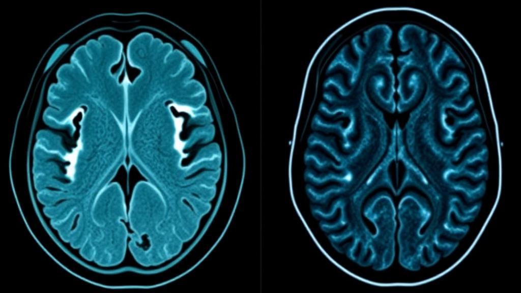 A split image contrasting a CT scan and an MRI of the brain, highlighting the differences in detail and imaging techniques.