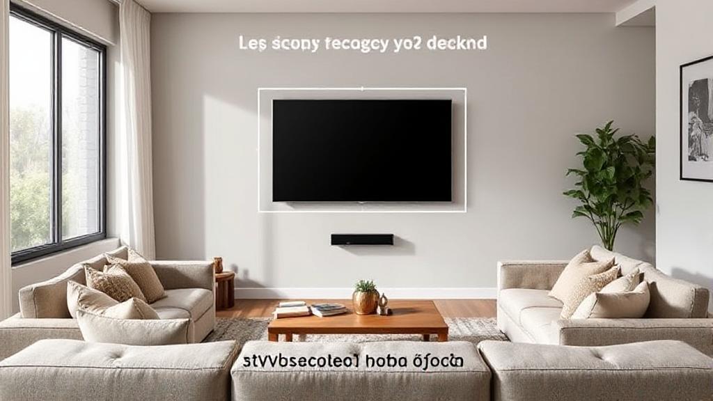 A living room with a wall-mounted TV, surrounded by a cozy seating arrangement, illustrating the ideal viewing distance and TV size for the space.