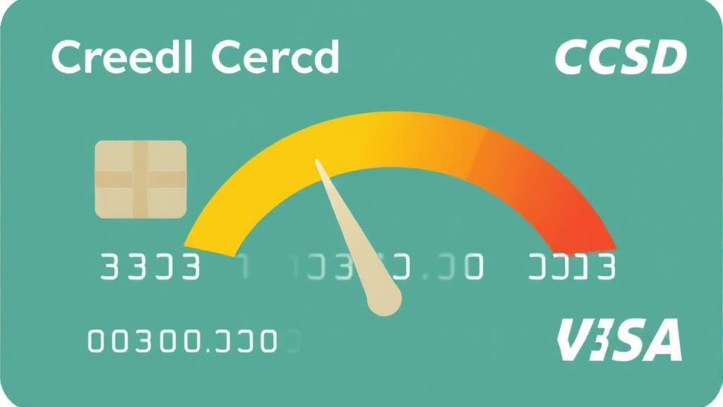 A visual representation of a credit card with a gauge indicating optimal credit utilization levels.