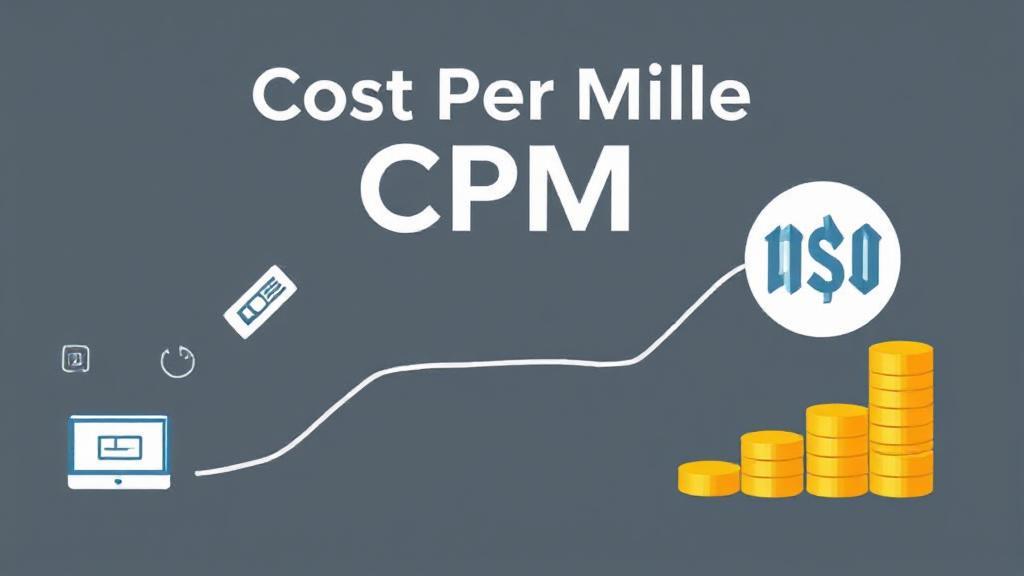 A dynamic graphic illustrating the concept of Cost Per Mille (CPM) with digital marketing icons and a thousand impressions symbol.