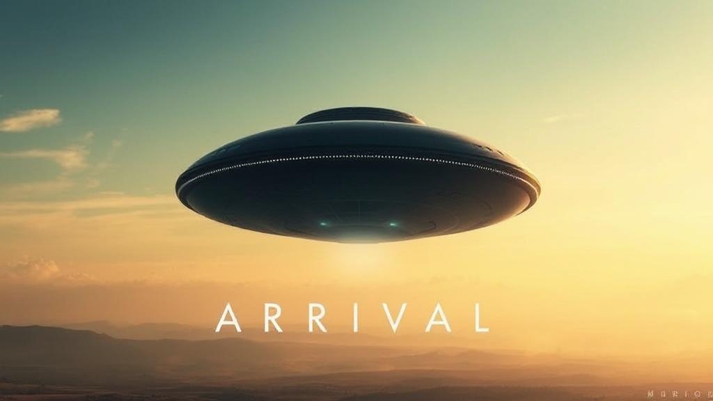 A captivating image of a mysterious alien spacecraft hovering over a serene landscape, symbolizing the enigmatic allure of the movie "Arrival."