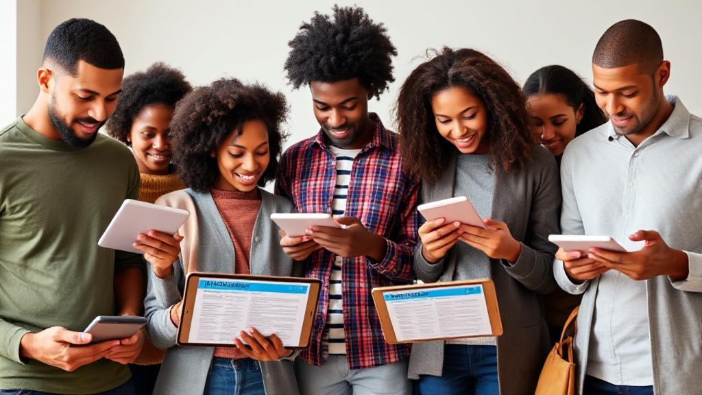 A diverse group of individuals reviewing health insurance plans on digital devices, symbolizing independent decision-making.