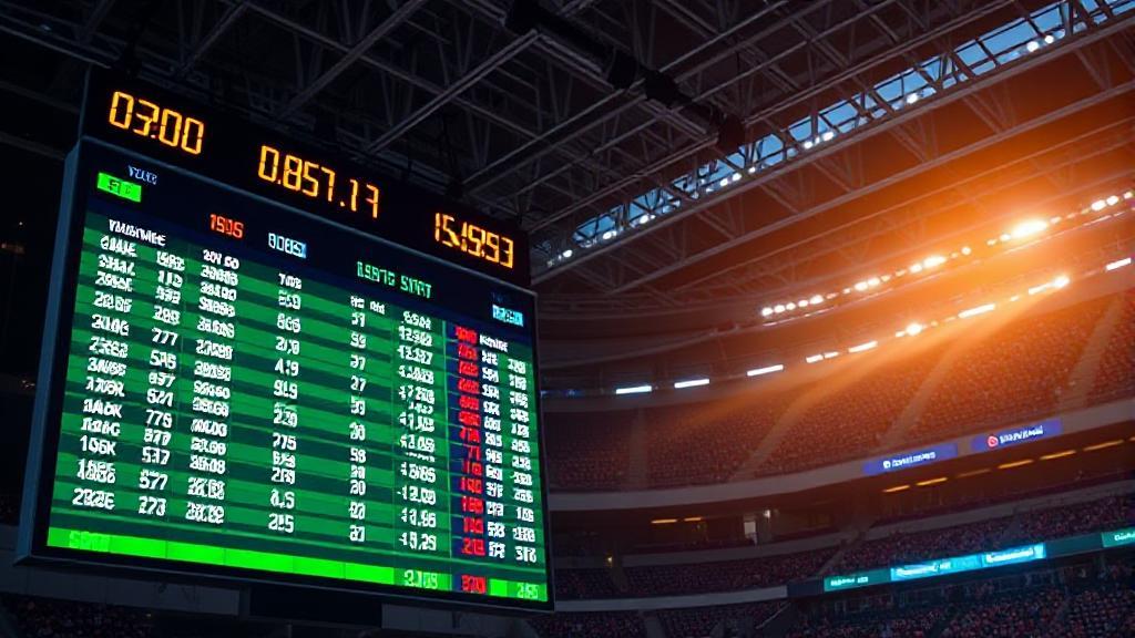 A dynamic image of a sports stadium scoreboard displaying odds, symbolizing the concept of moneyline betting in sports.