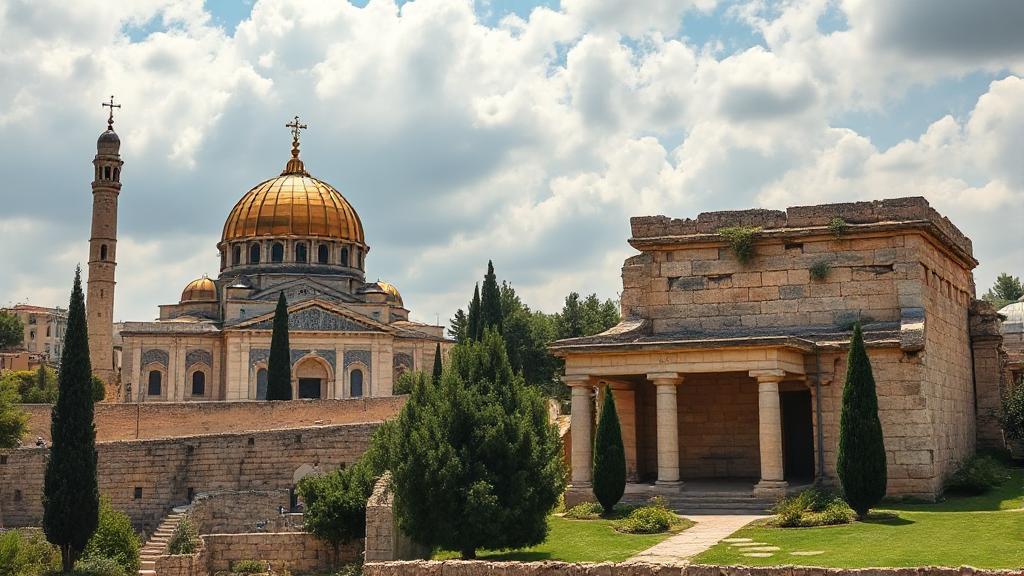 A captivating header image depicting the Church of the Holy Sepulchre and the serene Garden Tomb, highlighting the contrasting sites believed to be the burial place of Jesus.