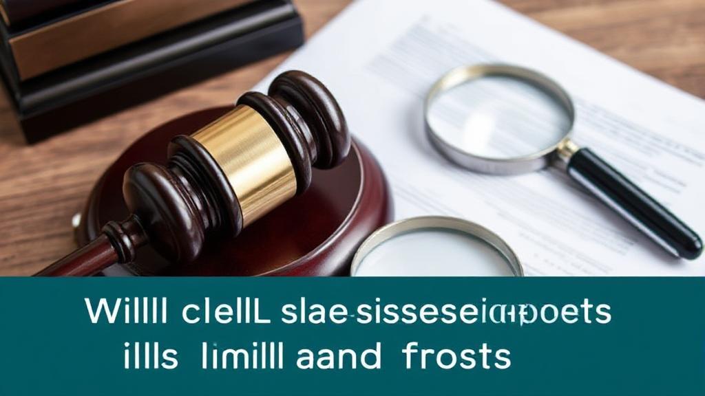A professional-looking image of a gavel, legal documents, and a magnifying glass on a wooden desk, symbolizing the search for legal expertise in wills and trusts.