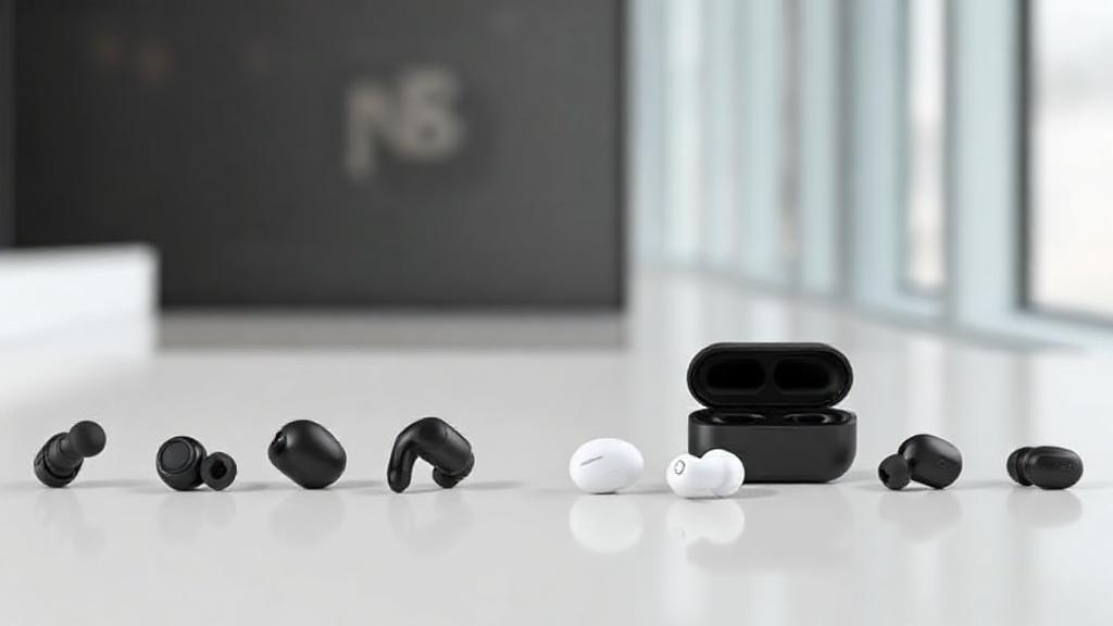 A sleek lineup of the latest wireless earbuds displayed against a modern, tech-inspired background.