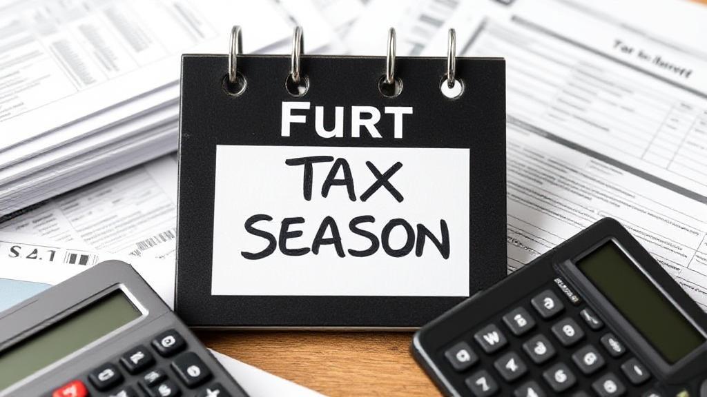 A calendar marked with the first day of tax season, surrounded by tax forms and a calculator.