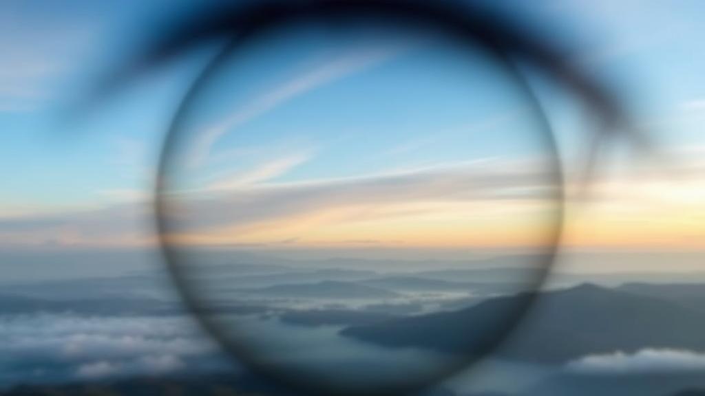 A serene landscape viewed through a gradually clearing lens, symbolizing the journey to restored clarity after LASIK surgery.