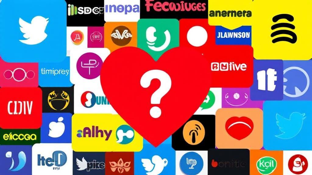 A vibrant collage of streaming platform logos surrounding a heart-shaped silhouette with a question mark inside, symbolizing the search for "Love Is Blind" online.