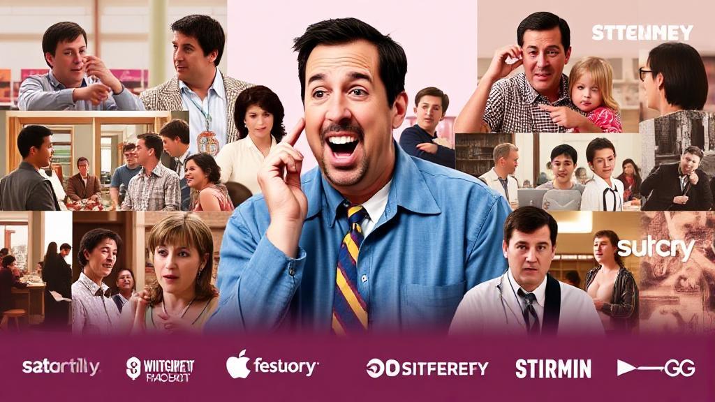 A vibrant collage featuring iconic scenes from "Billy Madison," showcasing Adam Sandler's comedic antics, set against a backdrop of streaming platform logos.