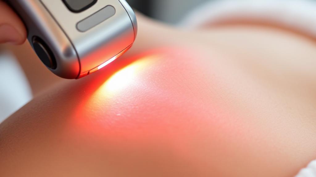 A close-up image of a laser device gently gliding over a person's skin, illustrating the process of laser hair removal.