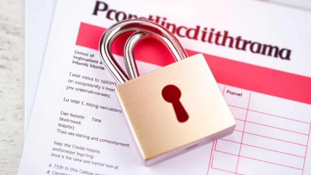 A secure padlock overlaid on a credit report, symbolizing protection against identity theft.