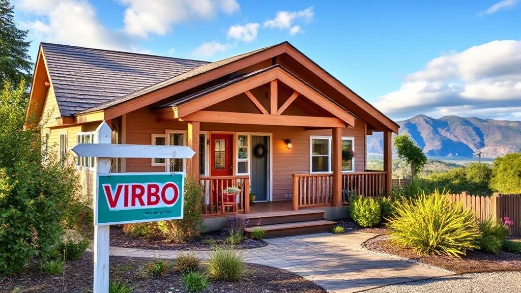 A vibrant header image featuring a cozy vacation rental home with a "VRBO" sign, set against a scenic backdrop.