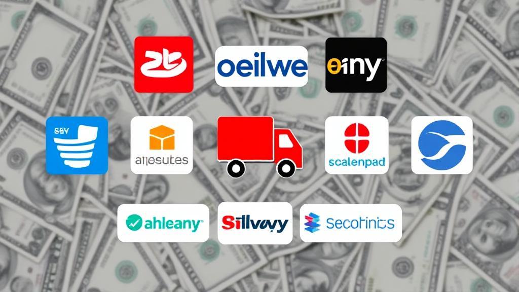 A collage of delivery service logos on a background of dollar bills, symbolizing cost comparison and savings.