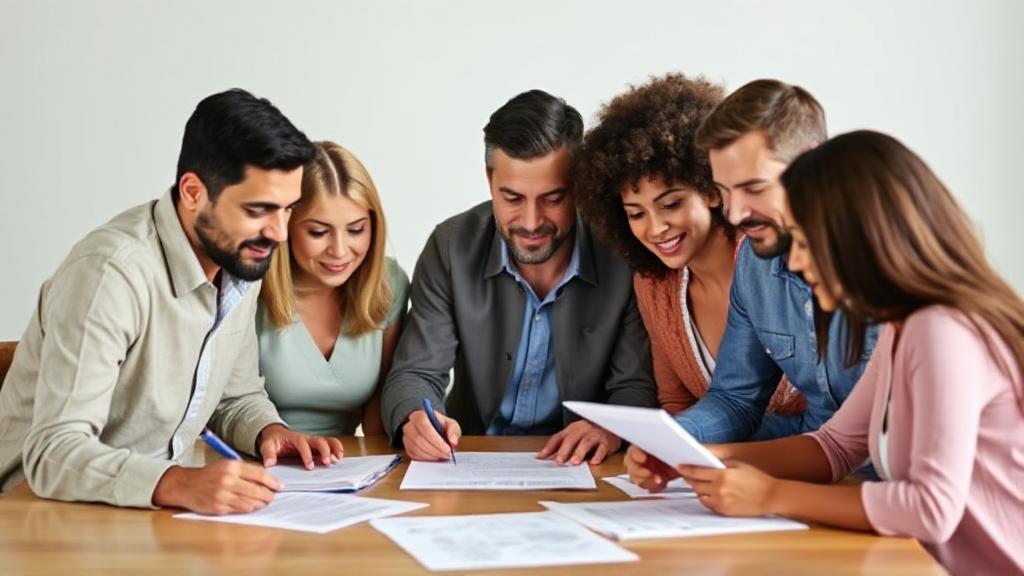 A diverse group of people reviewing life insurance documents at a table, symbolizing personalized policy choices.