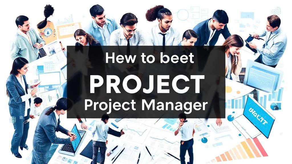 A dynamic collage of diverse professionals collaborating over project plans and digital tools, symbolizing the journey to becoming a project manager.