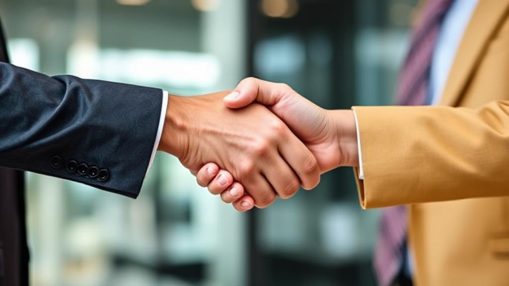 A professional handshake between a business owner and a banker, symbolizing a successful loan agreement.