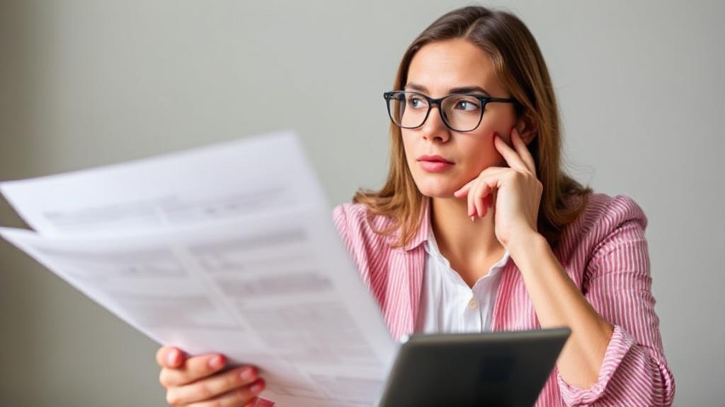 A thoughtful person reviewing financial documents and a calculator, symbolizing the decision-making process of debt consolidation.