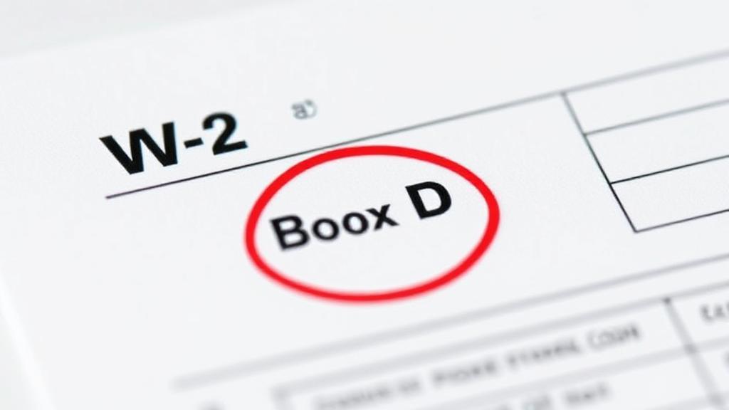 A close-up image of a W-2 form highlighting Box D with a red circle for easy identification.