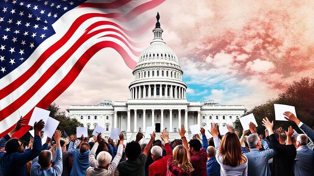 A dynamic collage featuring the U.S. Capitol, an American flag, and a diverse group of people casting votes, symbolizing the democratic process of running for president.