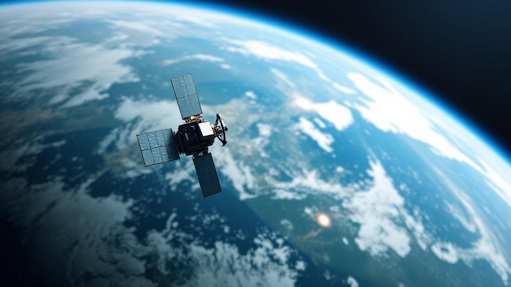 A satellite orbiting Earth, symbolizing the Global Positioning System (GPS) technology.