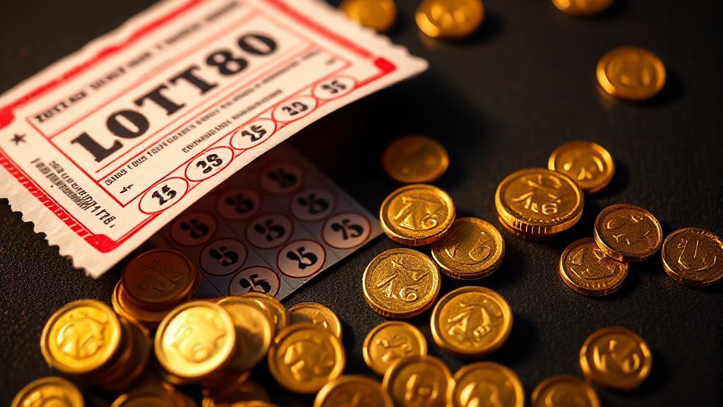 A vibrant image of a lottery ticket and scattered coins, symbolizing the allure and risk of gambling.
