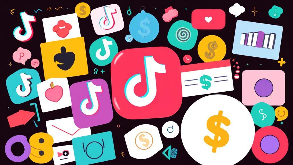 A vibrant collage of TikTok icons, dollar signs, and creative content elements symbolizing monetization strategies.