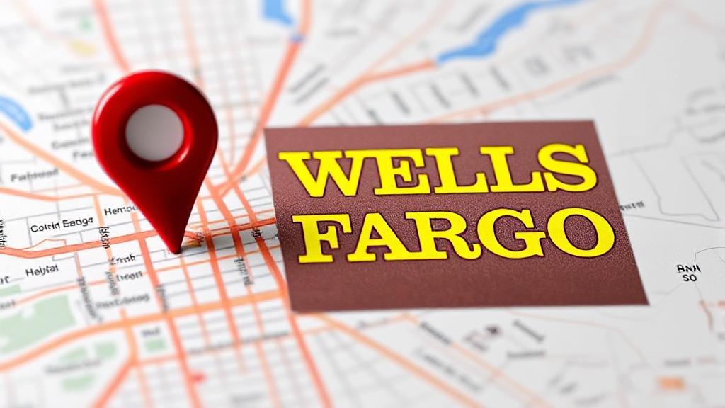 A city map with a prominent Wells Fargo logo and a location pin marking a nearby bank branch.