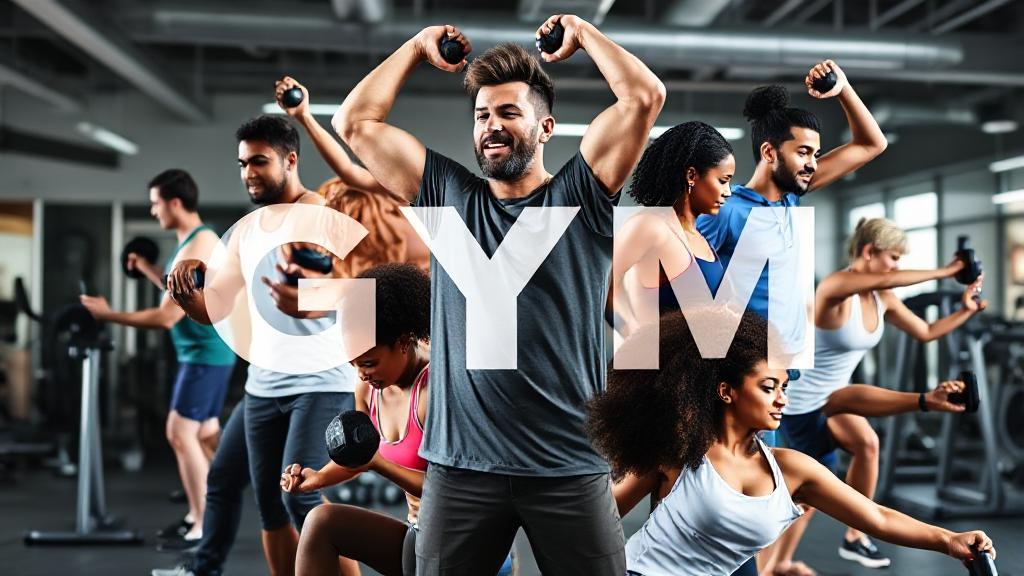 A dynamic image of diverse individuals engaging in various gym activities, symbolizing the benefits and challenges of gym memberships.