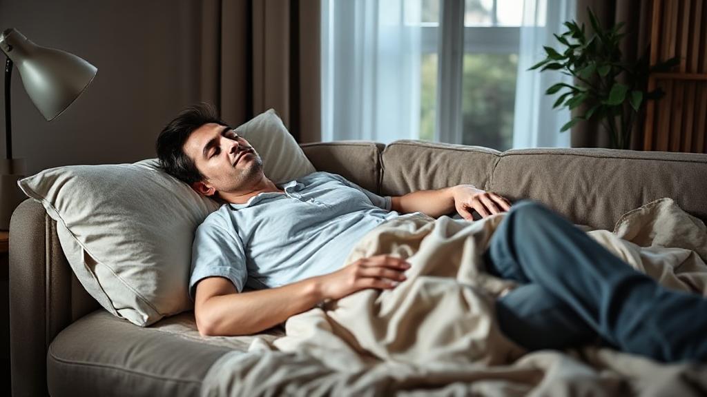 A serene image of a person resting comfortably at home, symbolizing the importance of taking time off work for whiplash recovery.